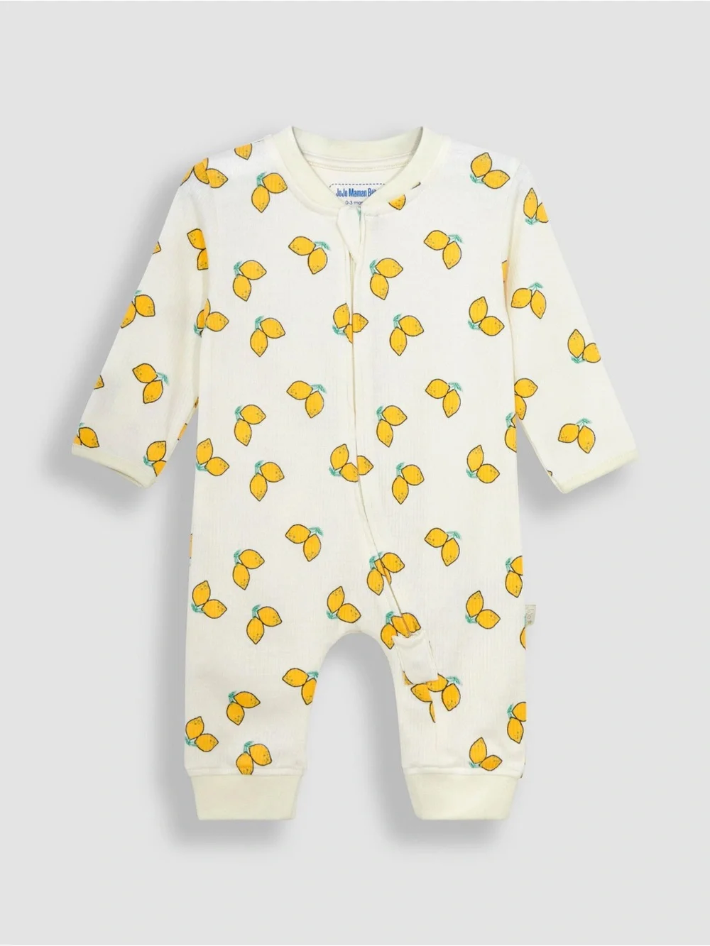 JoJo Maman Bebe Baby 3-6M Cream Lemon Print Ribbed Footless Sleepsuit Romper